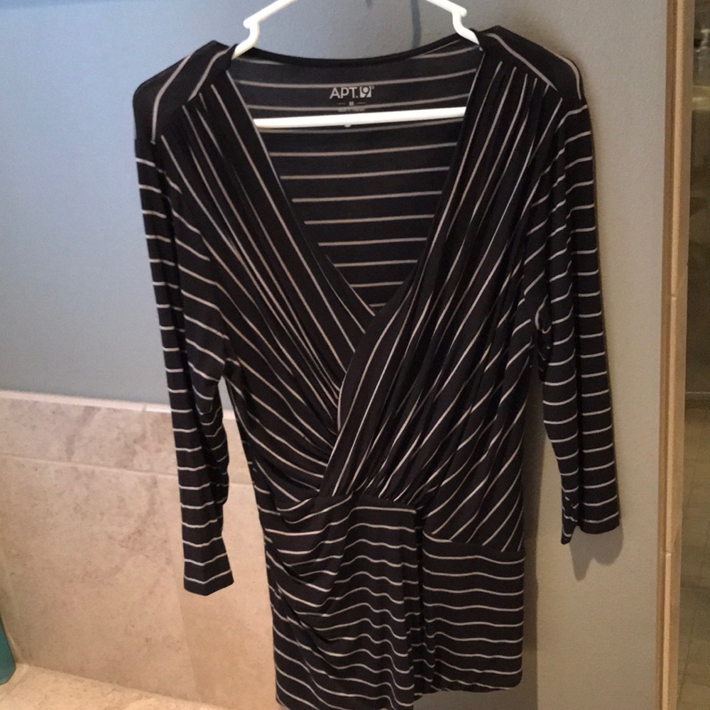 APT. 9 Black tan stripes blouse V-neck crossover